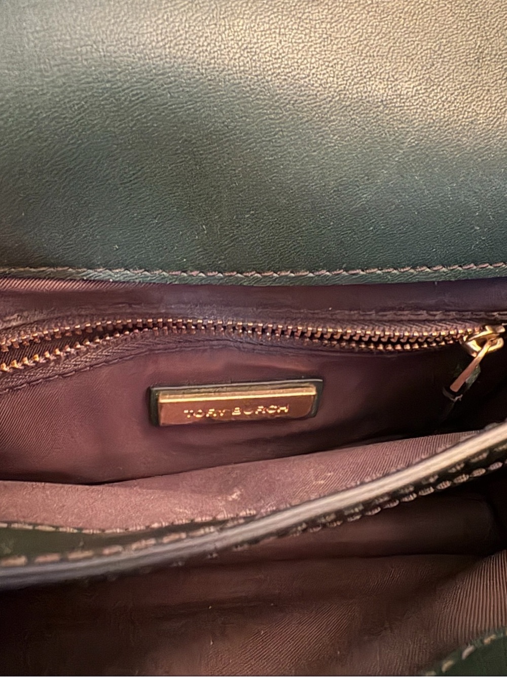 Tory Burch Juliette Mini Top-Handle Satchel in a glossy dark green/emerald - Picture 4 of 12